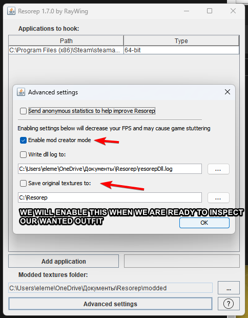 Resorep Advanced Options