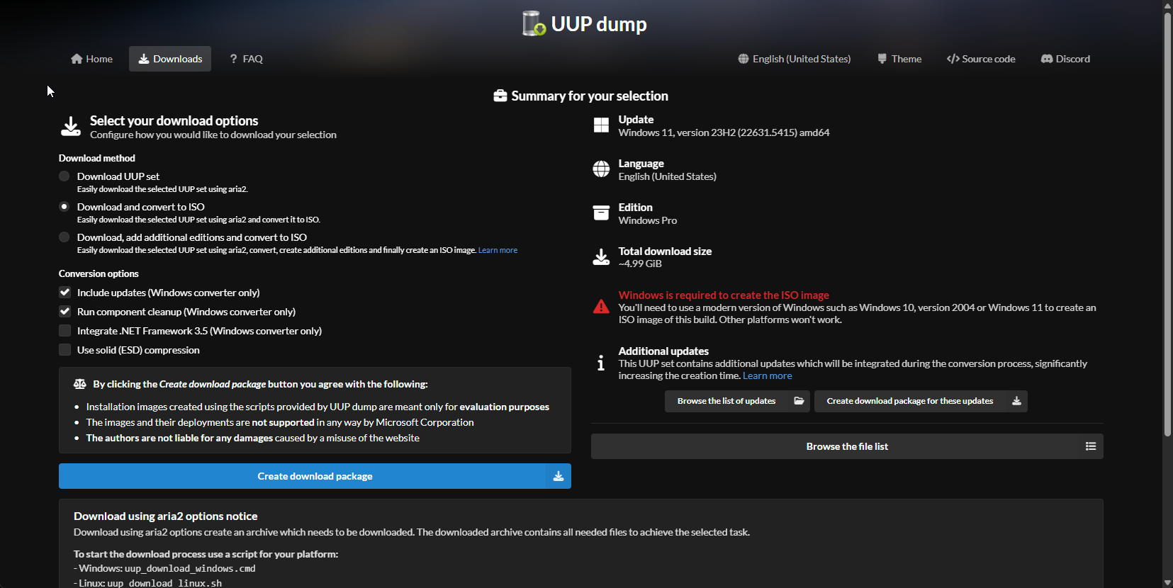 UUP Dump Settings
