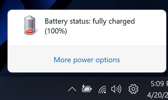 Screenshot of Windows battery estimation